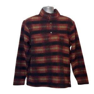 John Wayne Men’s Large Plaid Fleece Pullover Mock Neck Snap Western Ranch Cabin